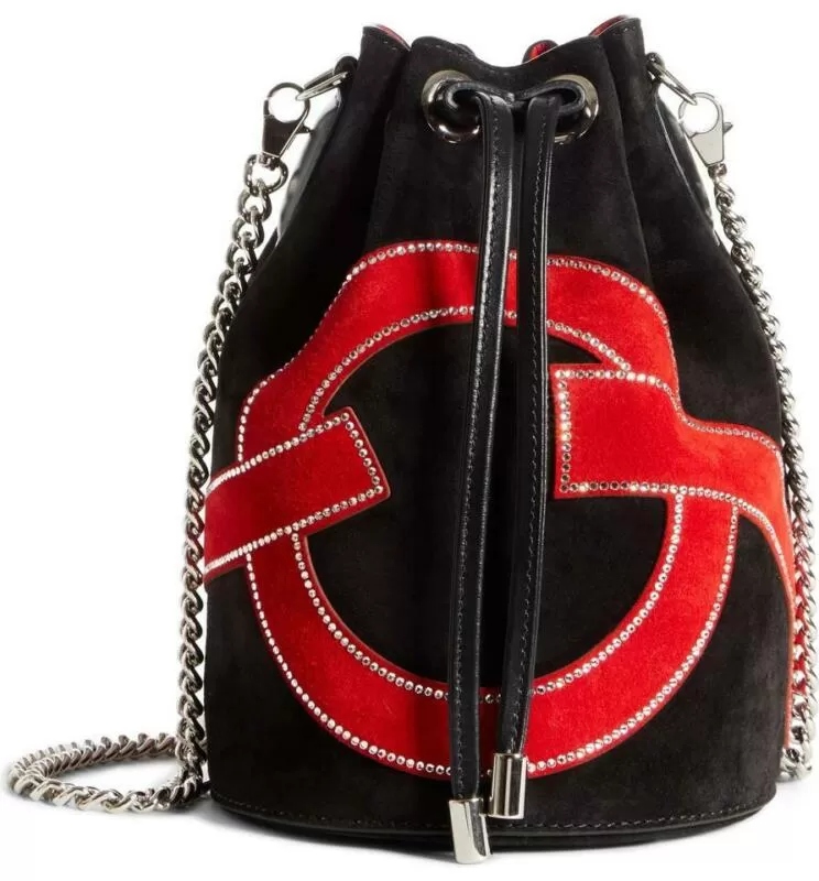 Christian Louboutin Bucket Marie Jane Love Black Suede Leather Shoulder Bag