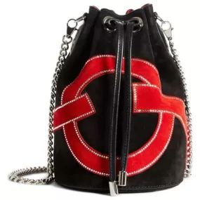 Christian Louboutin Bucket Marie Jane Love Black Suede Leather Shoulder Bag