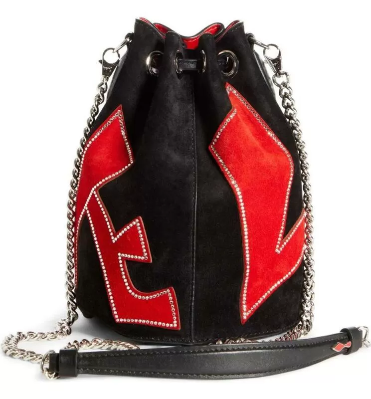 Christian Louboutin Bucket Marie Jane Love Black Suede Leather Shoulder Bag