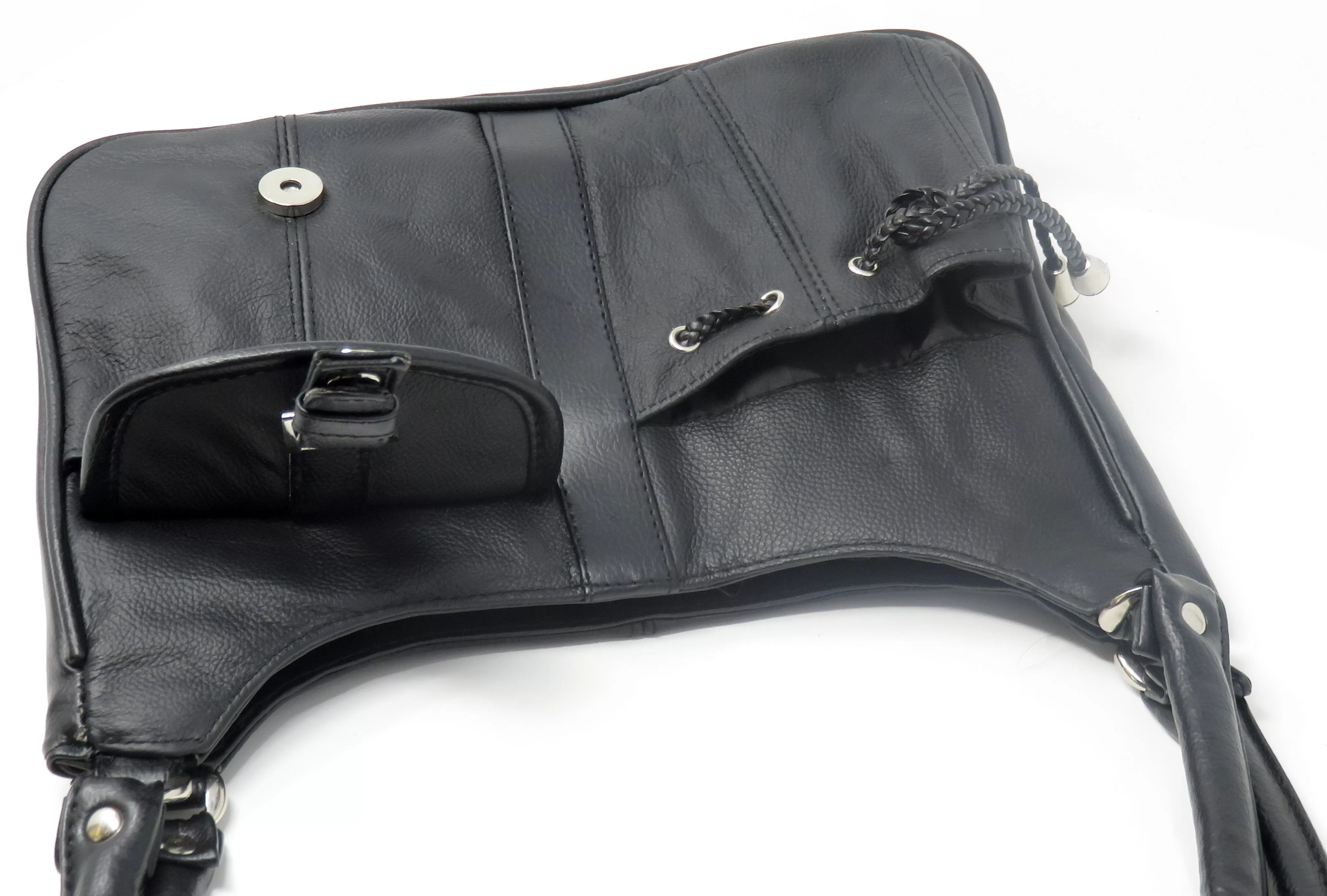 Classic Black Leather Shoulder Purse