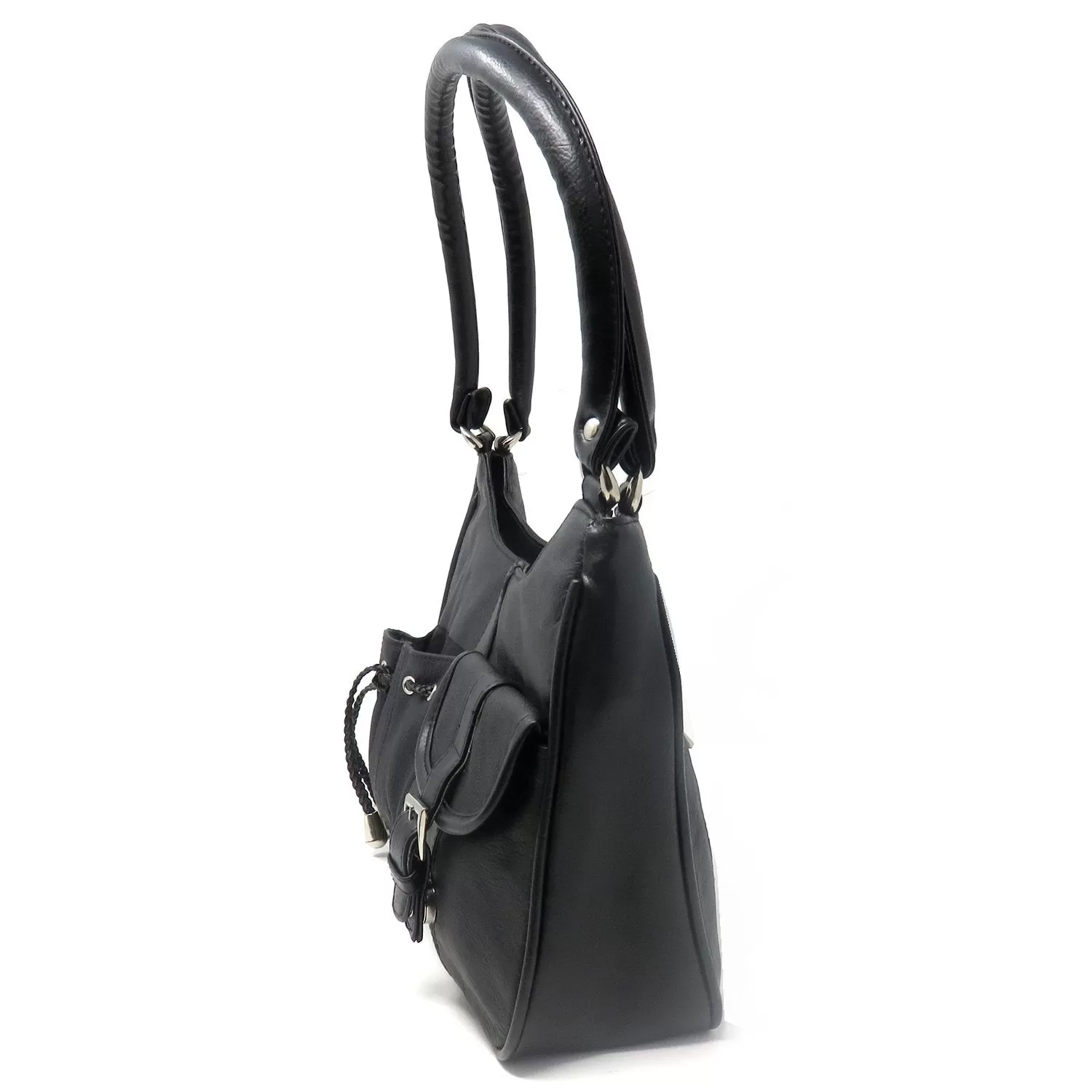 Classic Black Leather Shoulder Purse