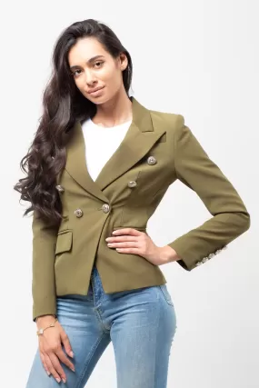 CLASSIC SILVER BUTTON BLAZER OLIVE