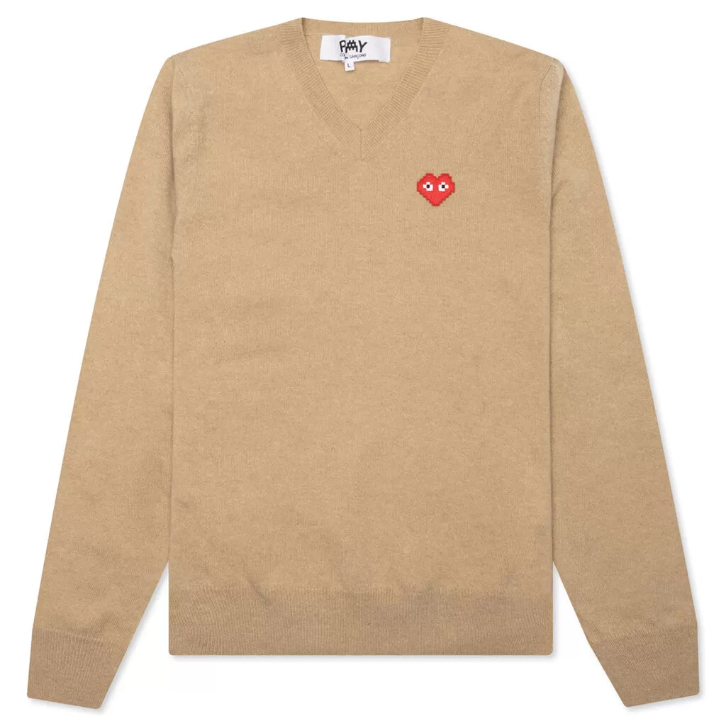 Comme des Garcons PLAY x the Artist Invader V-Neck Pullover - Camel