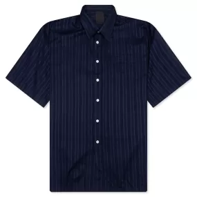 Cotton Voile Shirt With Stripes - Navy