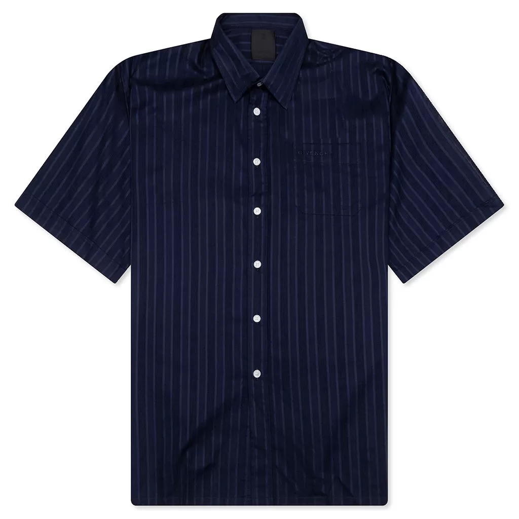 Cotton Voile Shirt With Stripes - Navy