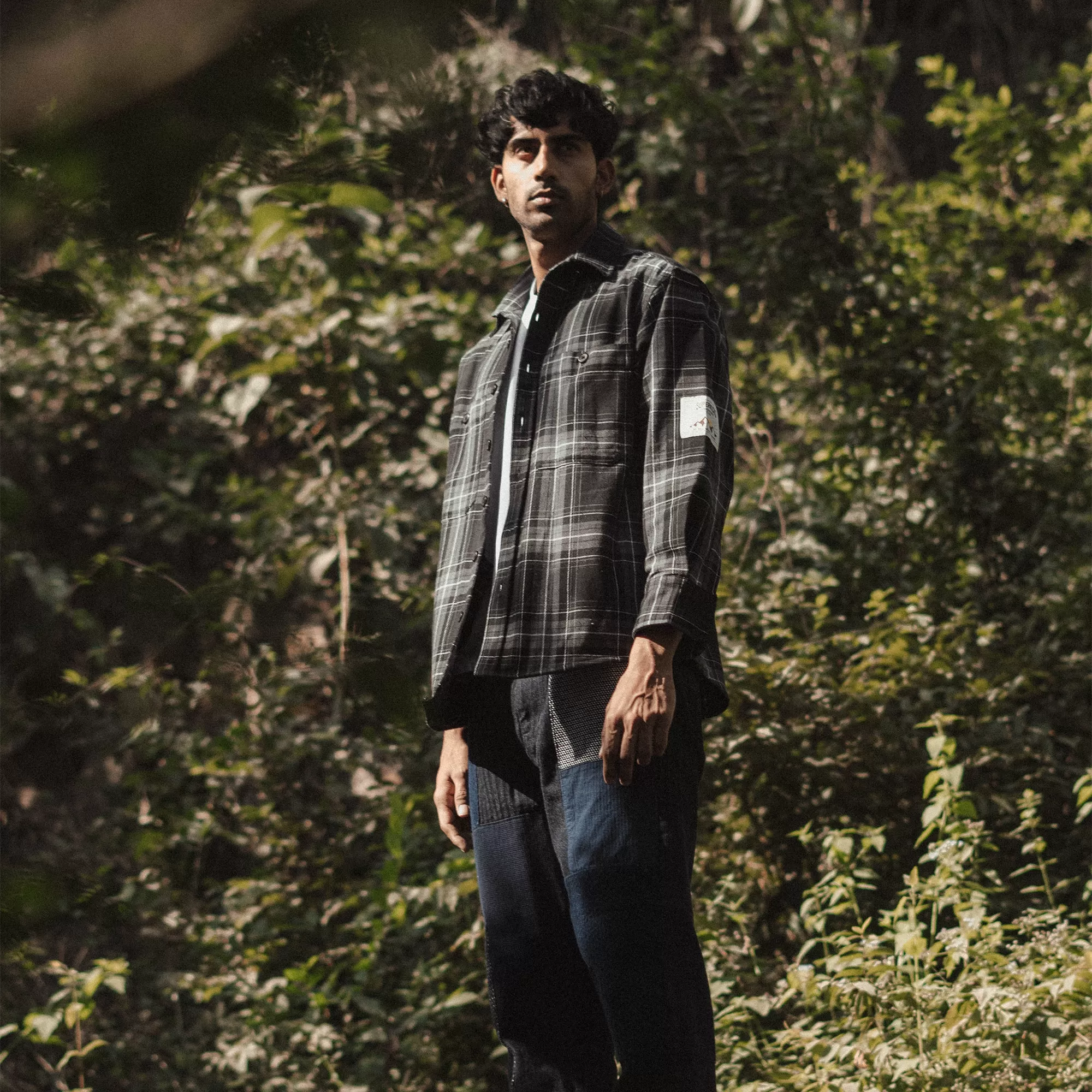 EMBROIDERED FLANNEL SHIRT 'GREY/BLACK'