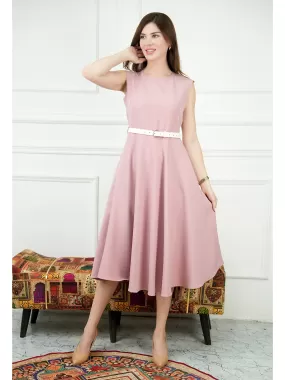 Exude Warmth Fit & Flare Dress with Belt (Blush Pink)