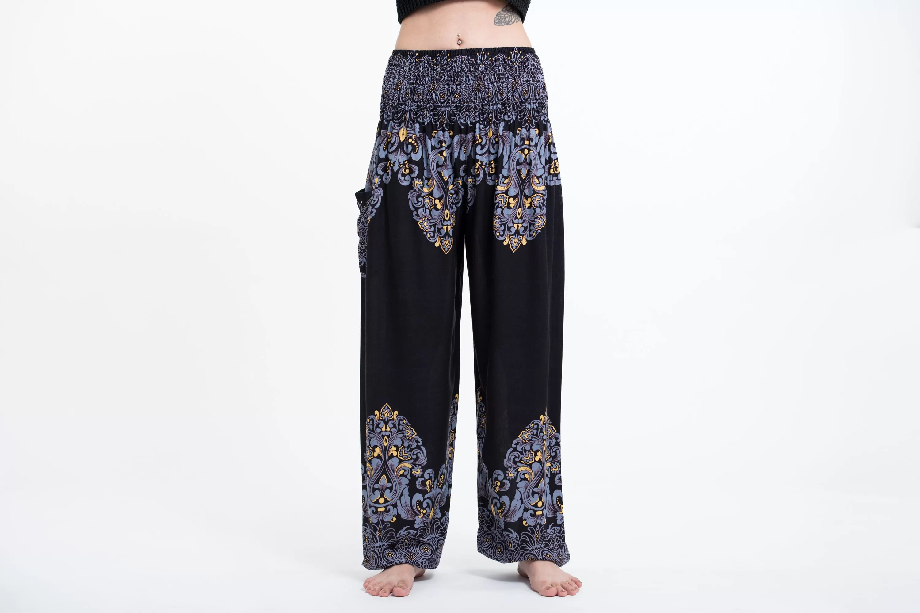 Floral Vines Women's Harem Pants in Black