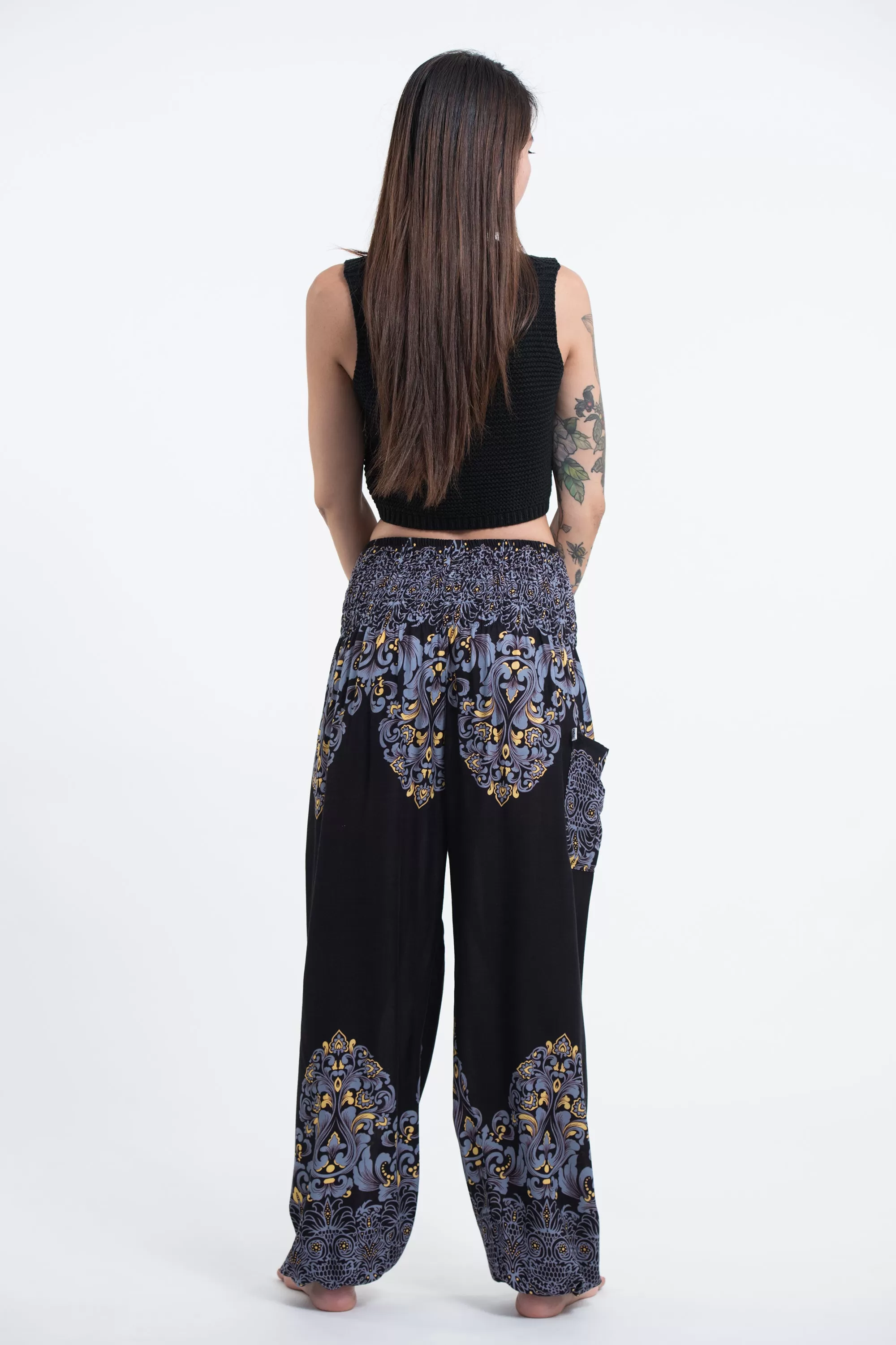 Floral Vines Women's Harem Pants in Black