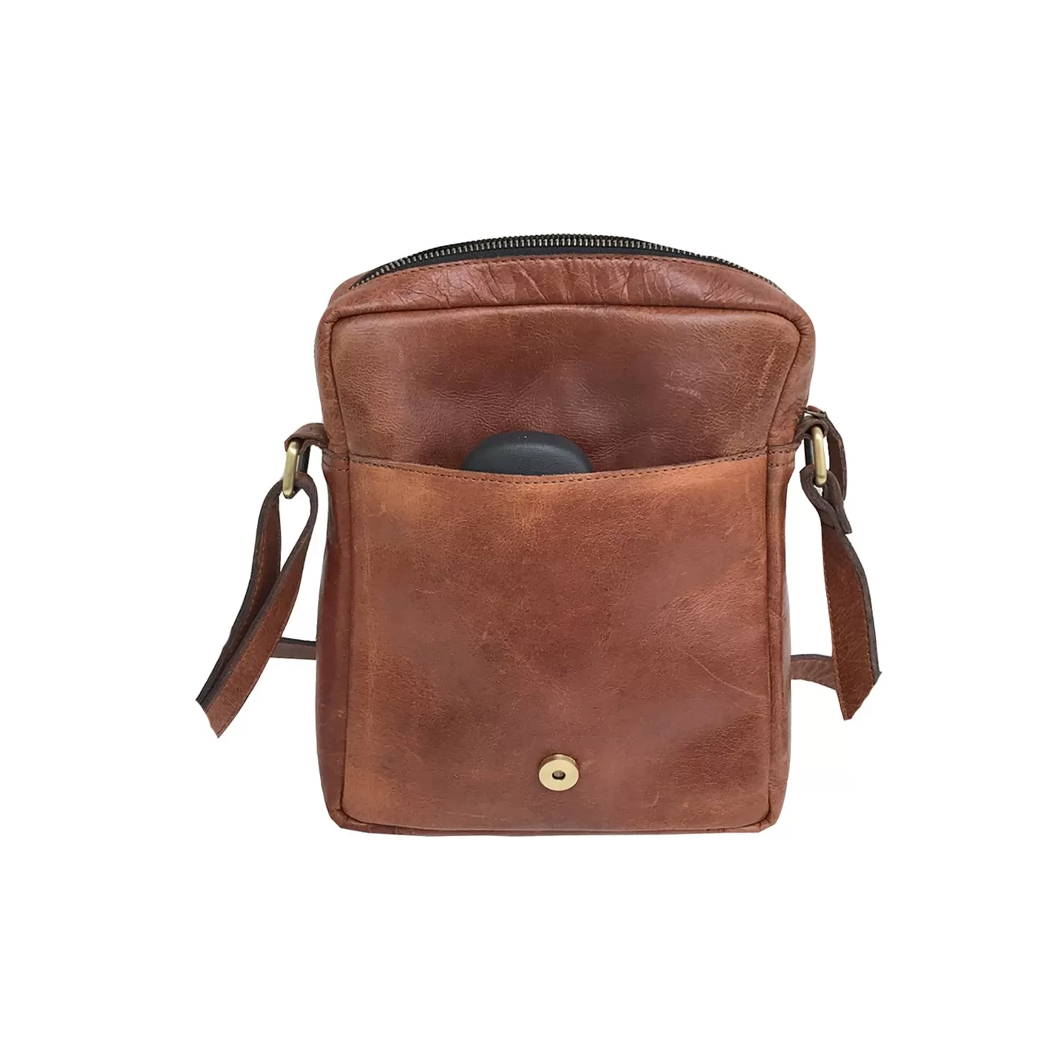 Full-grain Buffalo Leather Sling Messenger Bag - Marbled Brown