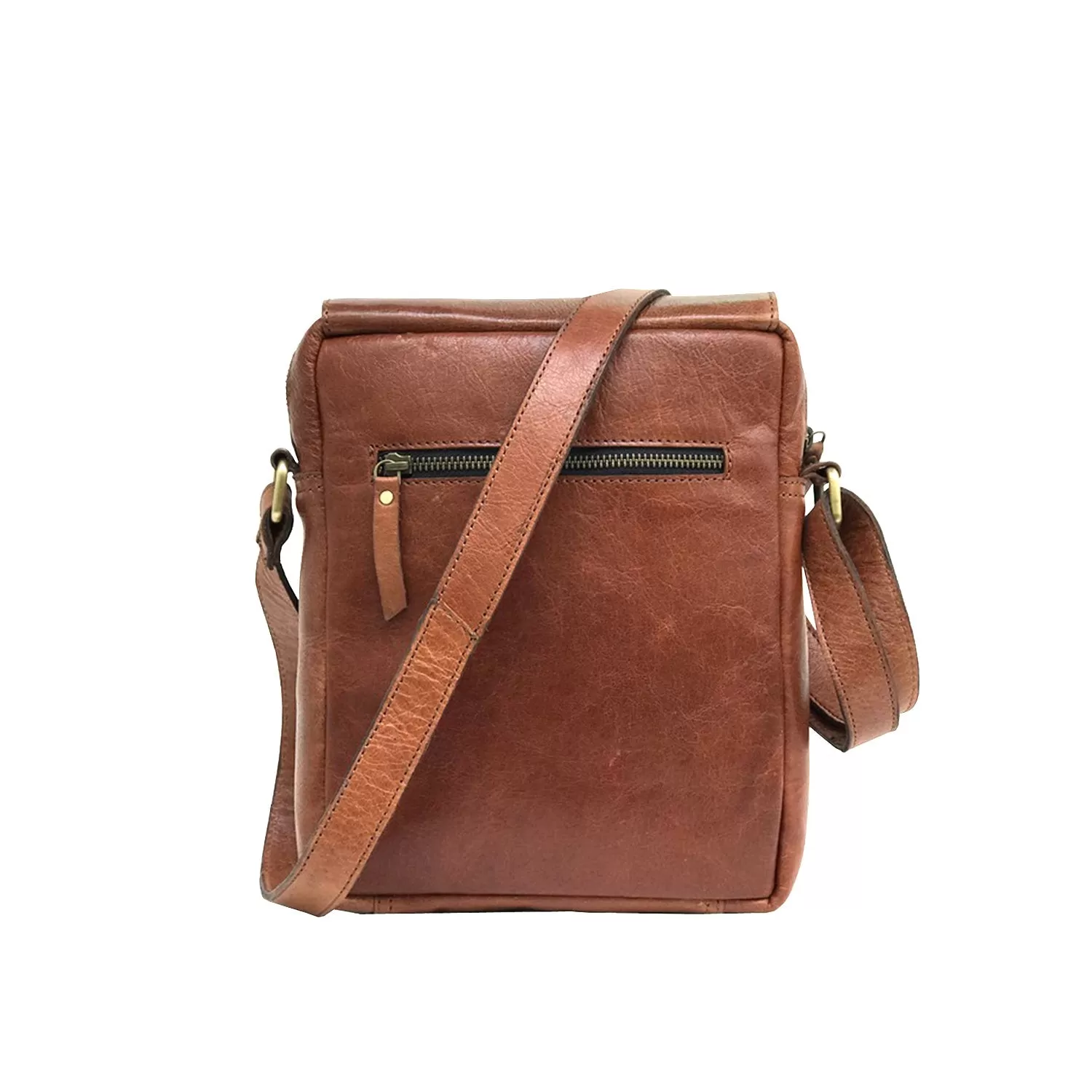 Full-grain Buffalo Leather Sling Messenger Bag - Marbled Brown