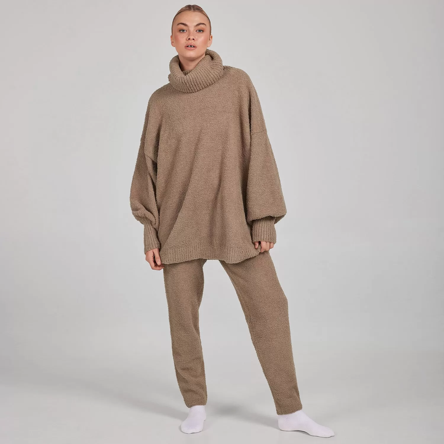 Hazelnut Soft Boucle Knit Lounge Pants