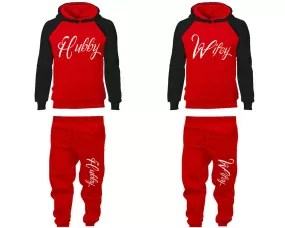 Hubby Wifey Couple Matching Raglan Hoodies and Jogger Pants Top & Bottom Sets