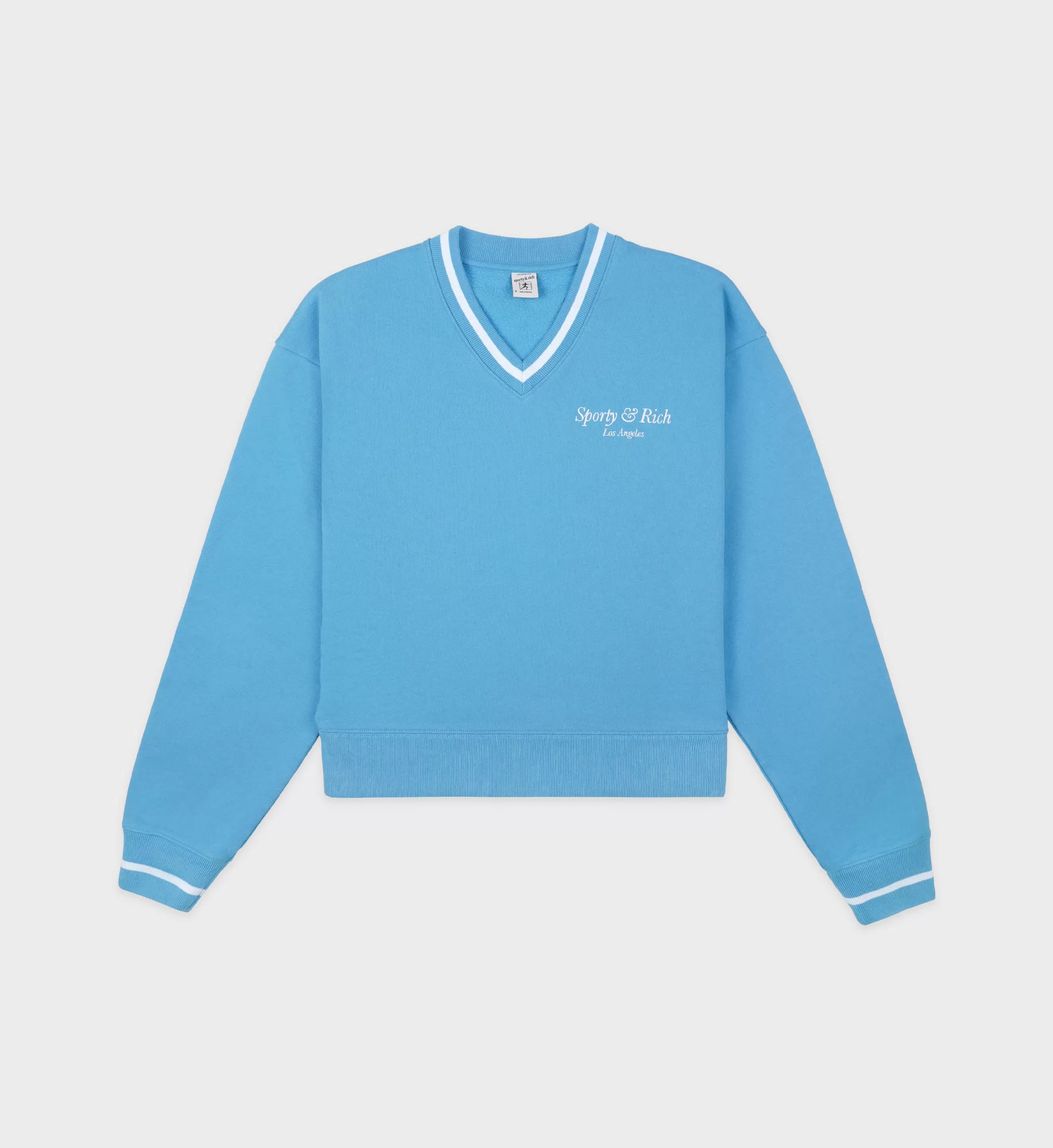 Italic Logo V-Neck Sweater - Malibu Blue/White