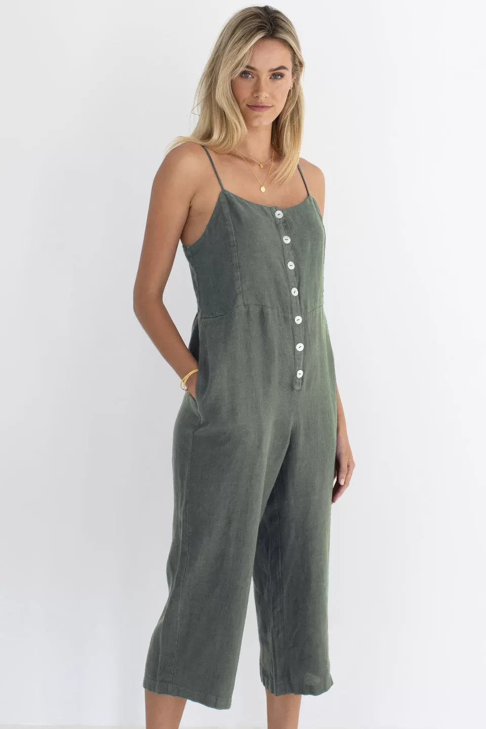 Jojo Khaki Strappy Button Front Jumpsuit