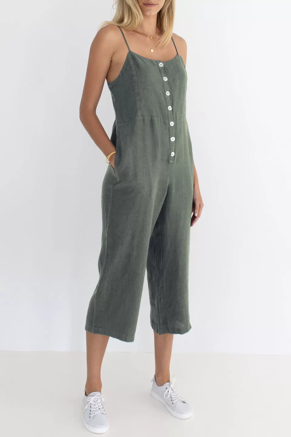 Jojo Khaki Strappy Button Front Jumpsuit