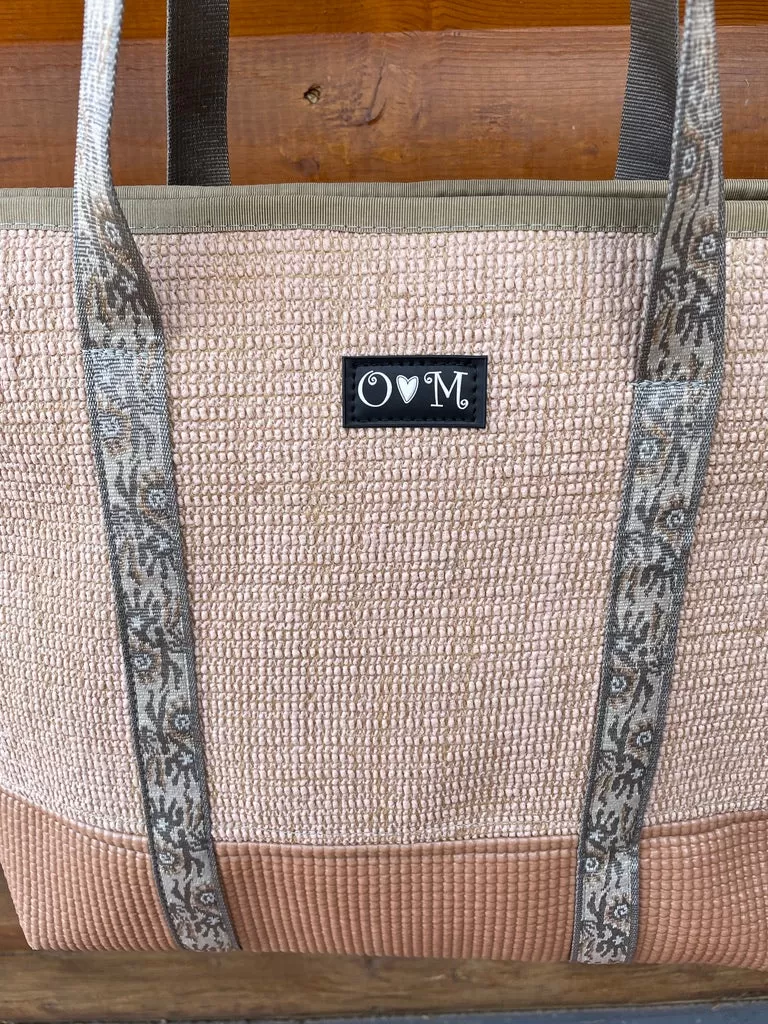 Jute Tote Zipper Top-Tan