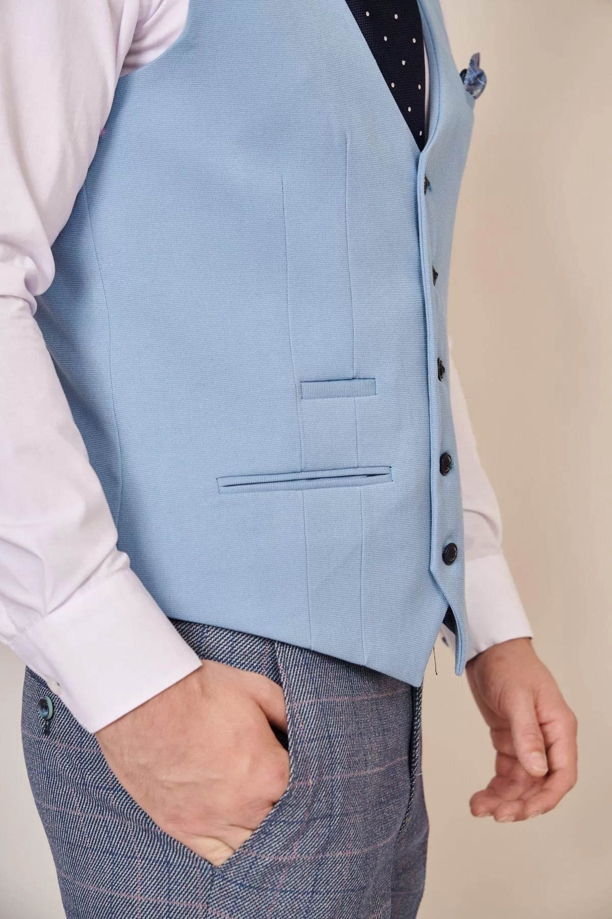 KELLY - Sky Blue Single Breasted Waistcoat