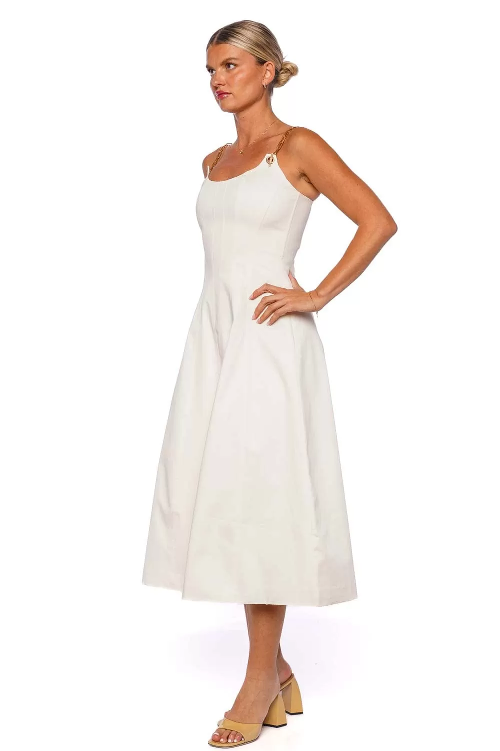 Kendra Off White Chain Strap Midi Dress