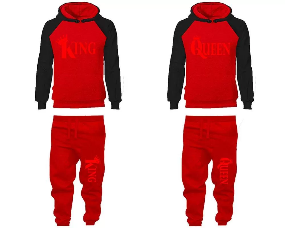 King Queen Couple Hoodies and Jogger Pants, Matching Top and Bottom Set