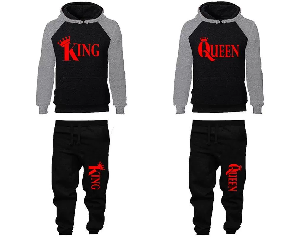 King Queen Couple Hoodies and Jogger Pants, Matching Top and Bottom Set