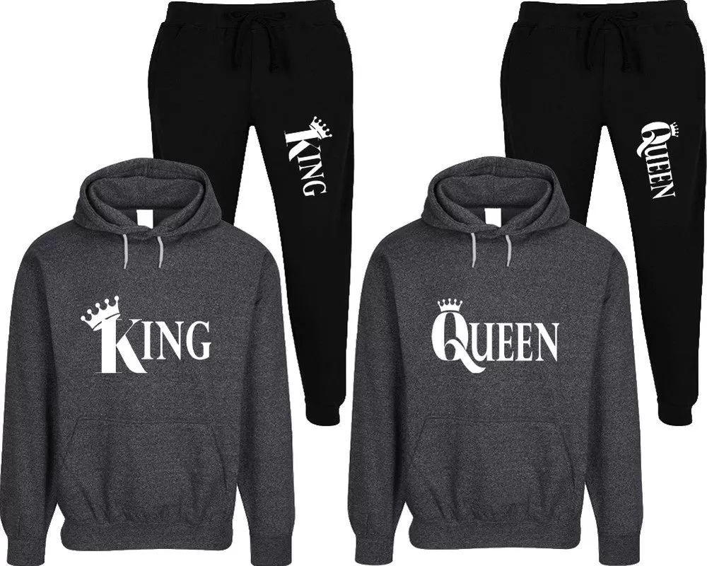 King Queen Couple Speckle Hoodies and Jogger Pants Matching Top&Bottom Sets