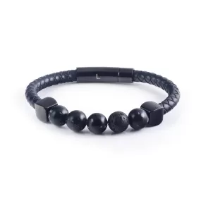 Lava Leather Bracelet in Marble Black (Size S)