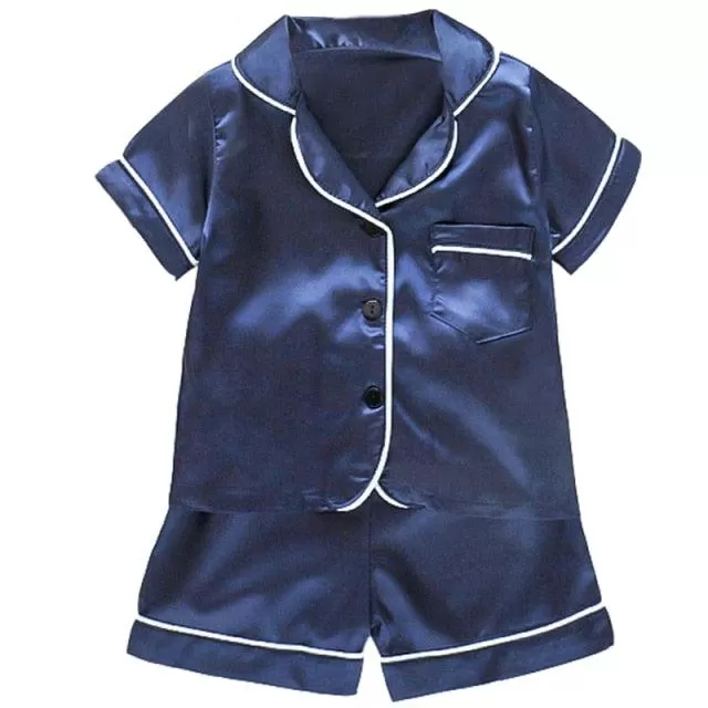 LJW Children's pajamas set Baby suit Kids Clothes Toddler Boys Girls Ice silk satin Tops Pants Set home Wear Kids pajamas