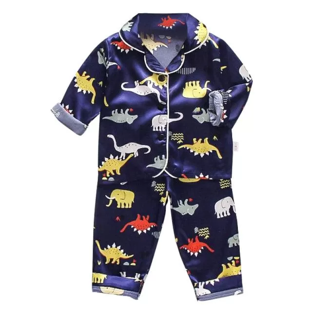 LJW Children's pajamas set Baby suit Kids Clothes Toddler Boys Girls Ice silk satin Tops Pants Set home Wear Kids pajamas