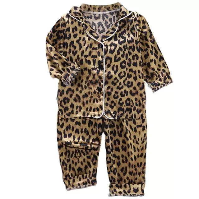 LJW Children's pajamas set Baby suit Kids Clothes Toddler Boys Girls Ice silk satin Tops Pants Set home Wear Kids pajamas