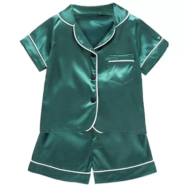 LJW Children's pajamas set Baby suit Kids Clothes Toddler Boys Girls Ice silk satin Tops Pants Set home Wear Kids pajamas