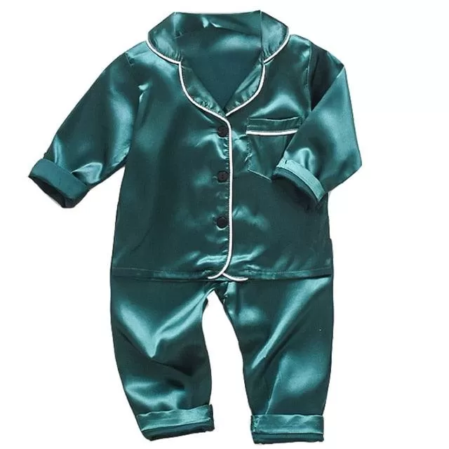 LJW Children's pajamas set Baby suit Kids Clothes Toddler Boys Girls Ice silk satin Tops Pants Set home Wear Kids pajamas