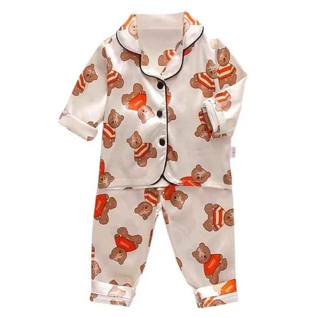 LJW Children's pajamas set Baby suit Kids Clothes Toddler Boys Girls Ice silk satin Tops Pants Set home Wear Kids pajamas