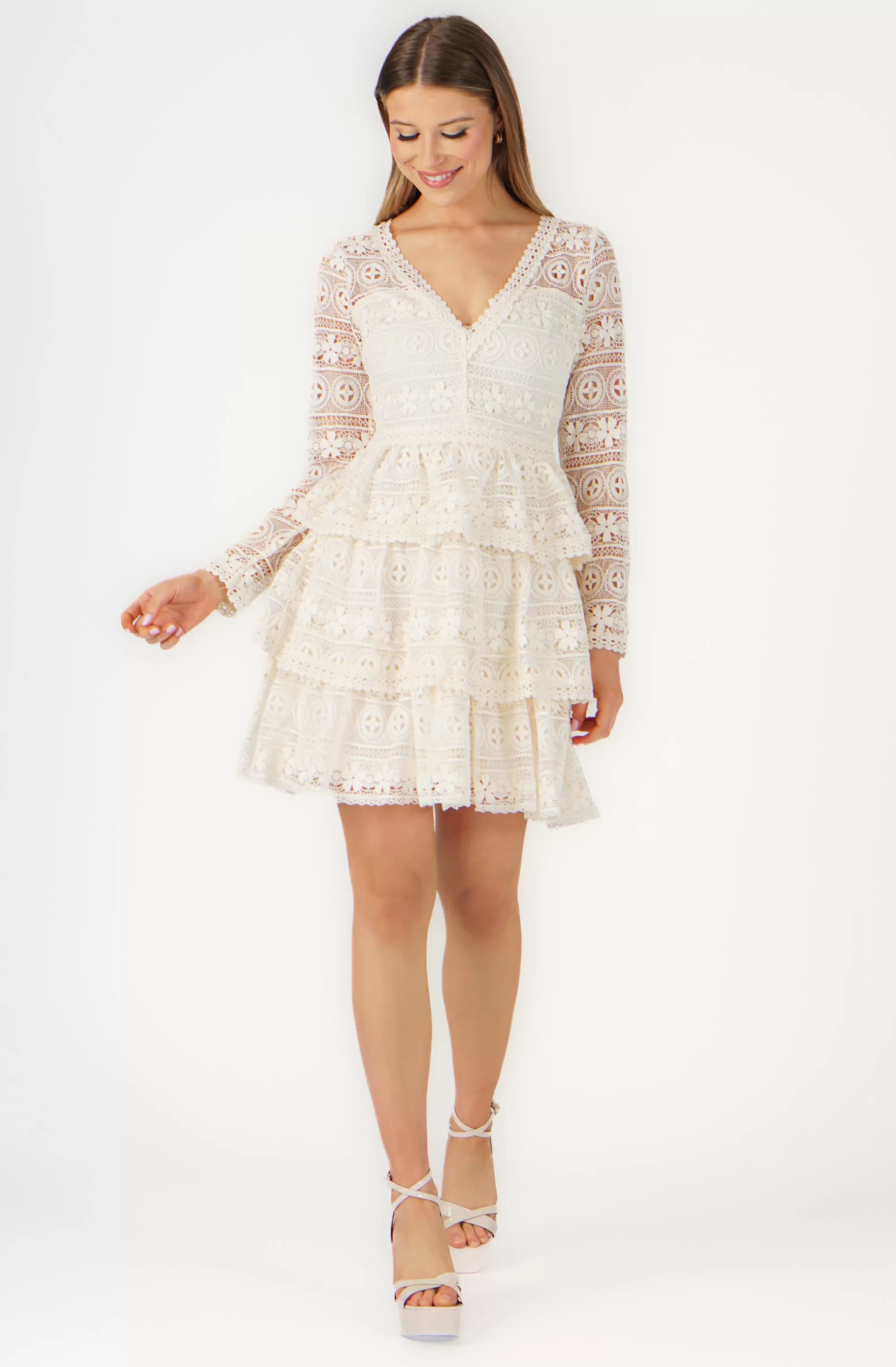 Long Sleeve Embroidered Lace Dress