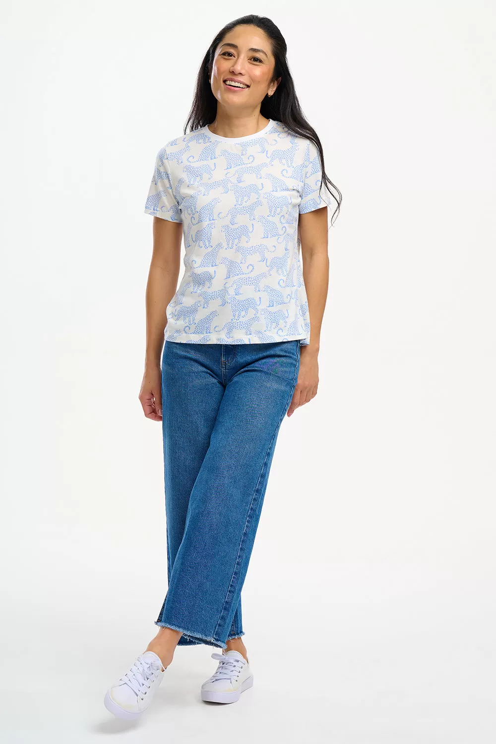 Maggie T-Shirt - Off-White/Blue, Leopard Spots