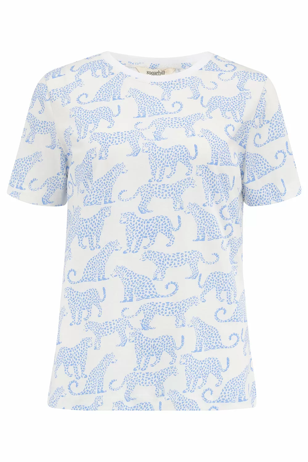 Maggie T-Shirt - Off-White/Blue, Leopard Spots