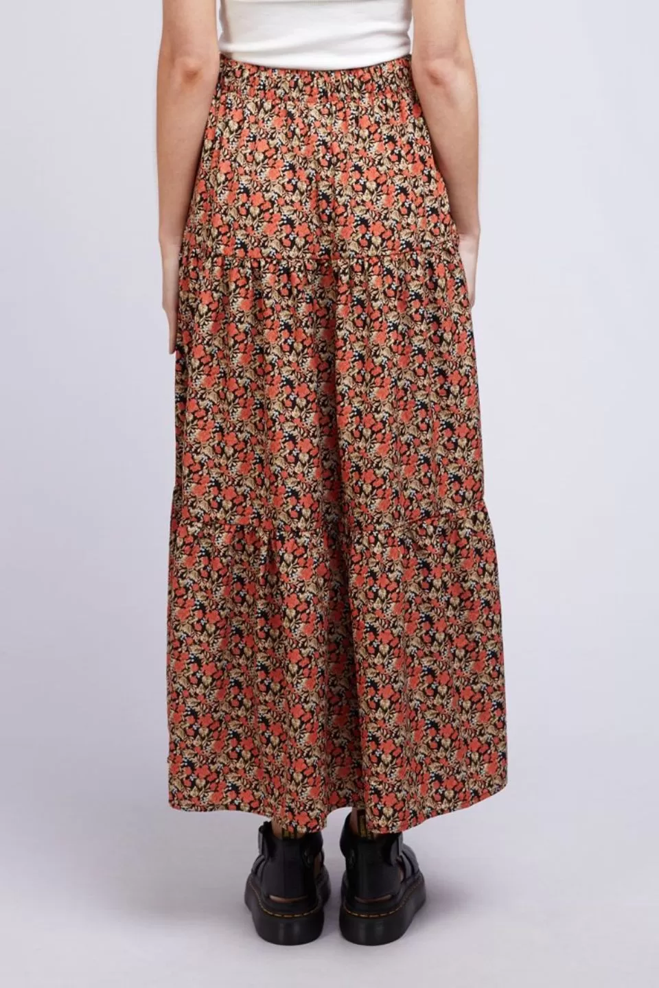 Mystic Terracotta Floral Tiered Midi Skirt