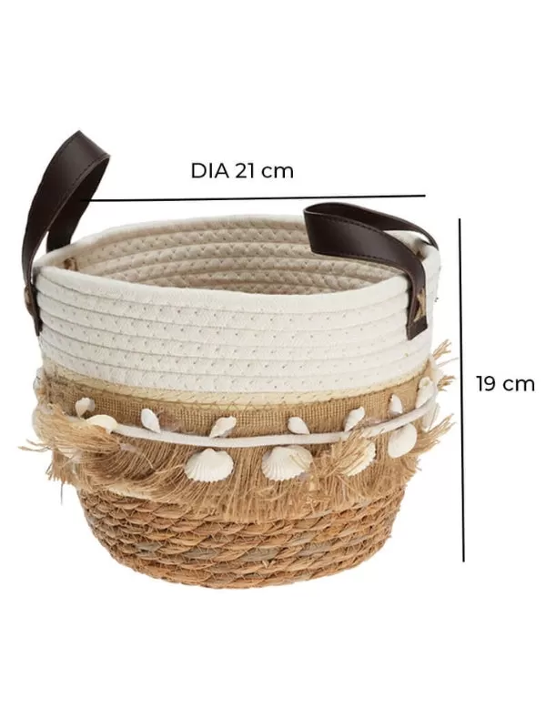 Natural Seagrass Basket with Cotton Handles and Sea Shells