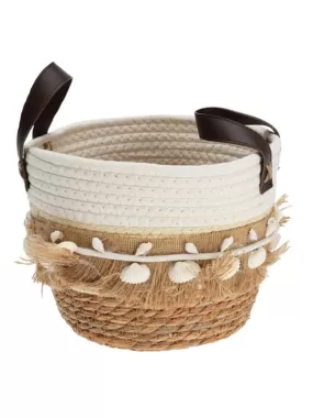 Natural Seagrass Basket with Cotton Handles and Sea Shells