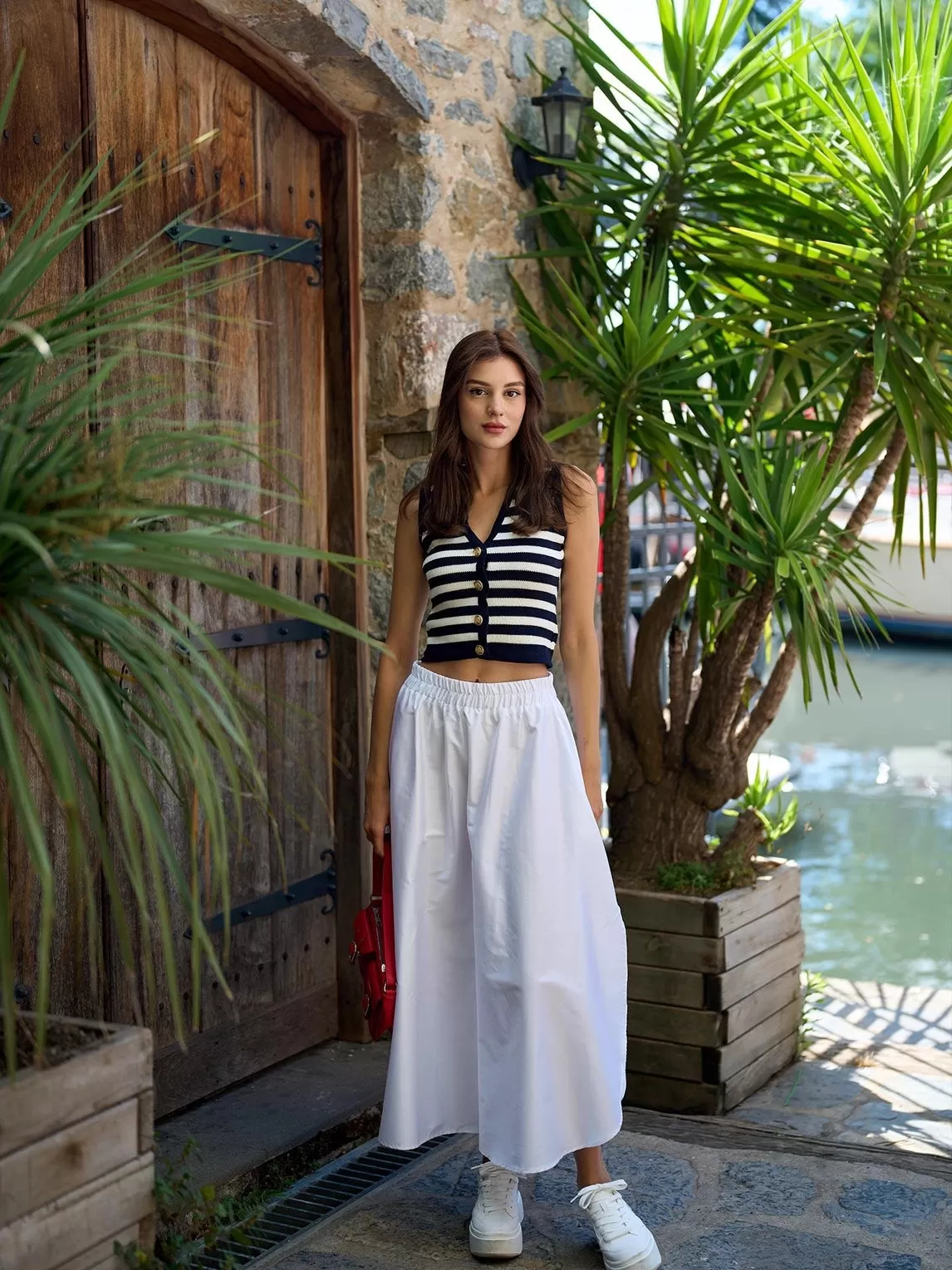 Navy Blue Stripe Gold Button Vest