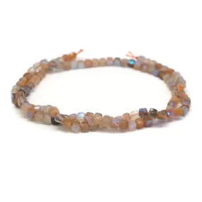 Peach Moonstone Natural 4-4.5mm Faceted Rainbow Plated Cube - 15-16 Inch