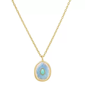 Pearl and Opal Oval Pendant Necklace