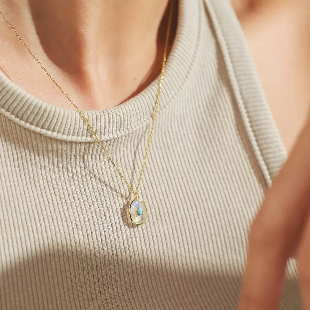 Pearl and Opal Oval Pendant Necklace