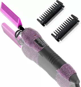 Pink Rhinestone Bling 500 Degree Heat Resistant Copper  Hair Straightening Comb Electric