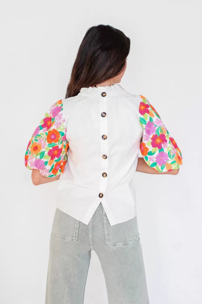 Pop of Flora Embroidered Sleeve Top