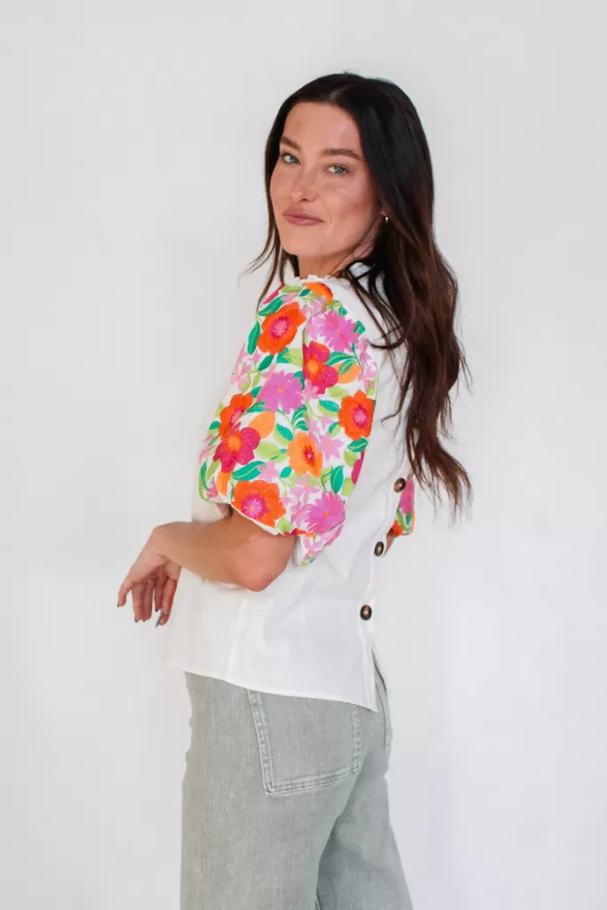 Pop of Flora Embroidered Sleeve Top