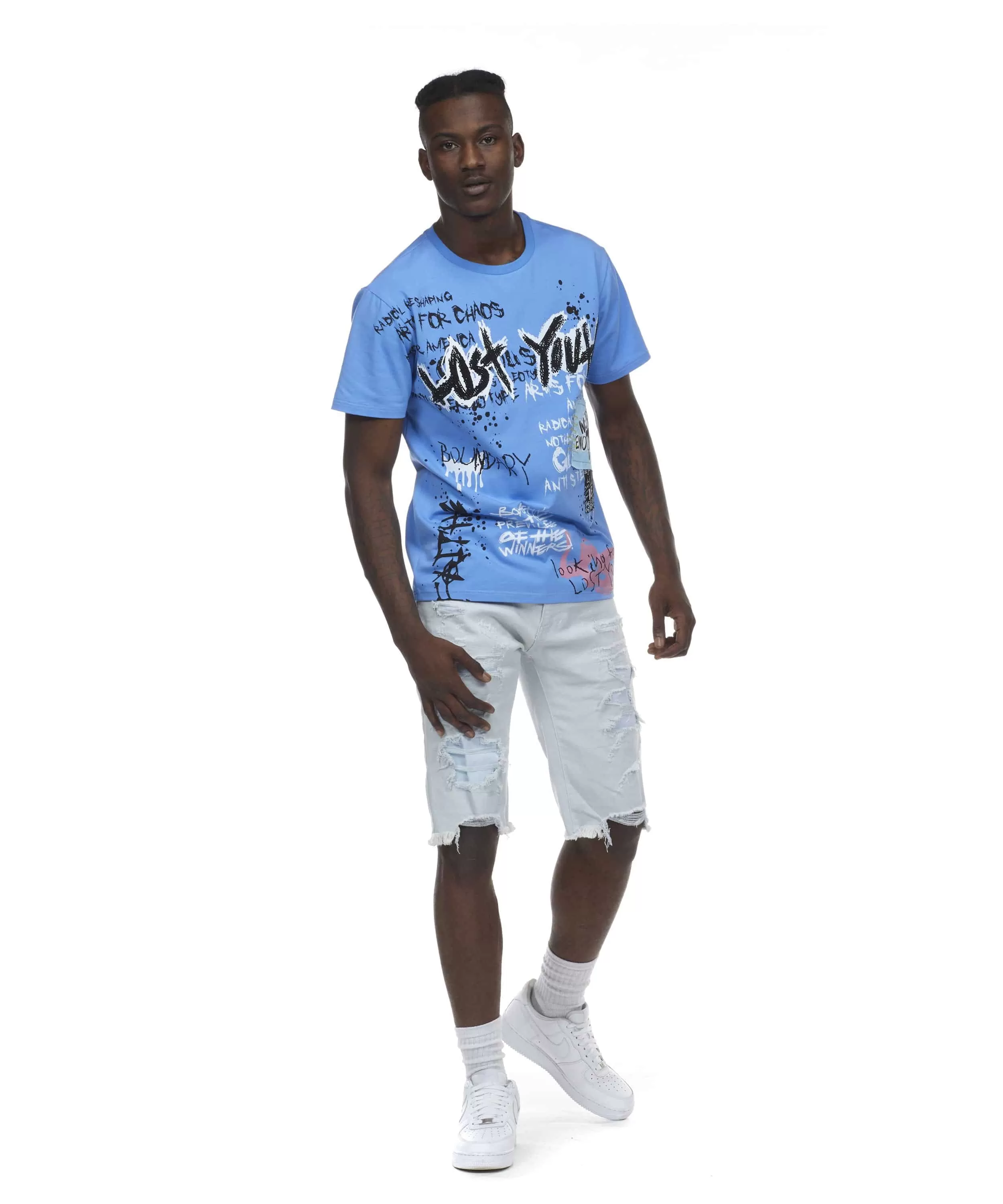 Rip & Repair Color Twill Shorts - Baby Blue