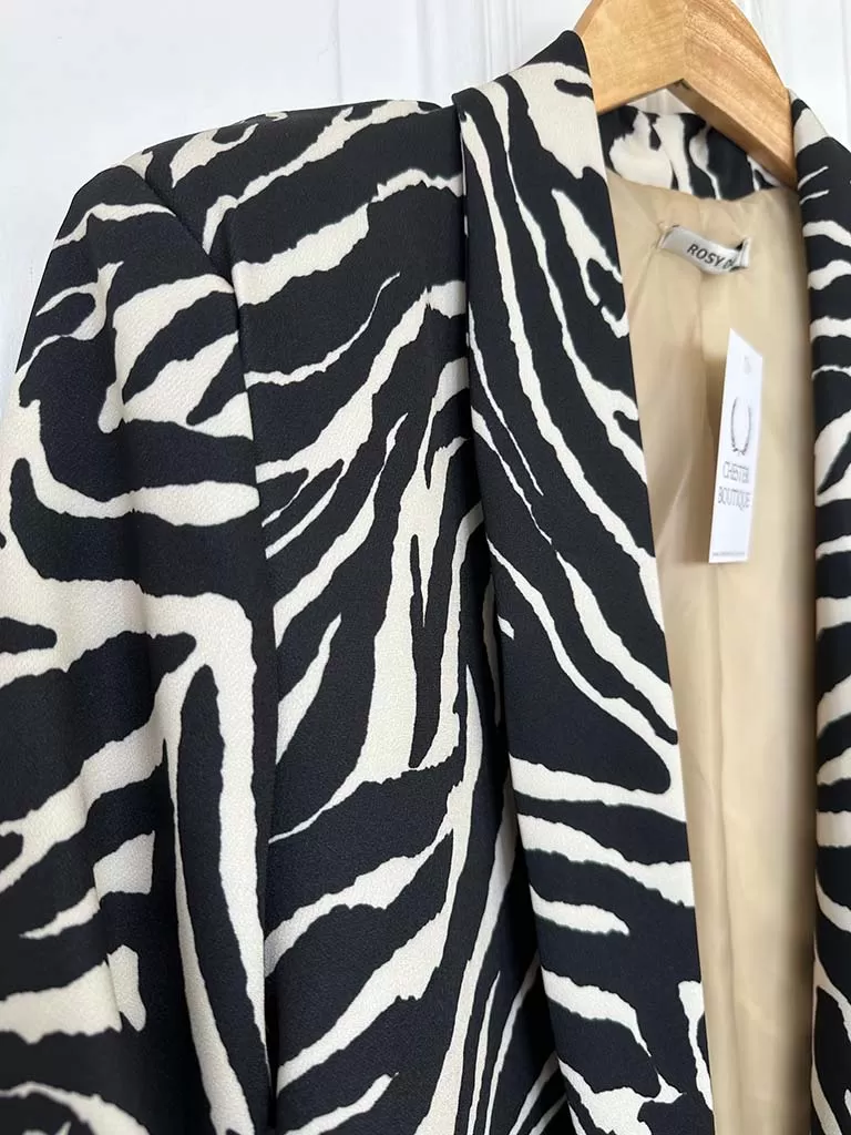 Ruched Sleeve Lined Boyfriend Blazer - Zebra