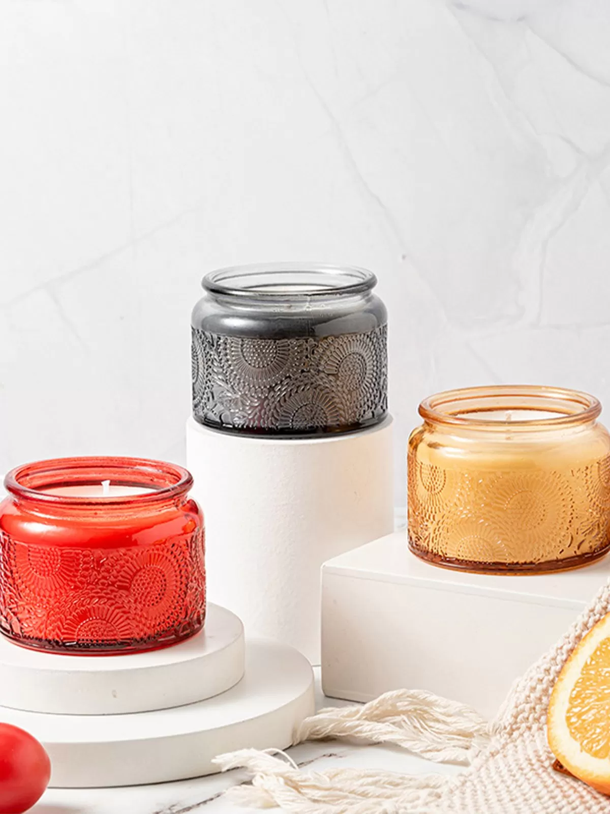 Scented Candle In Embossed Glass Aromatherapy Candle 3.9 Oz