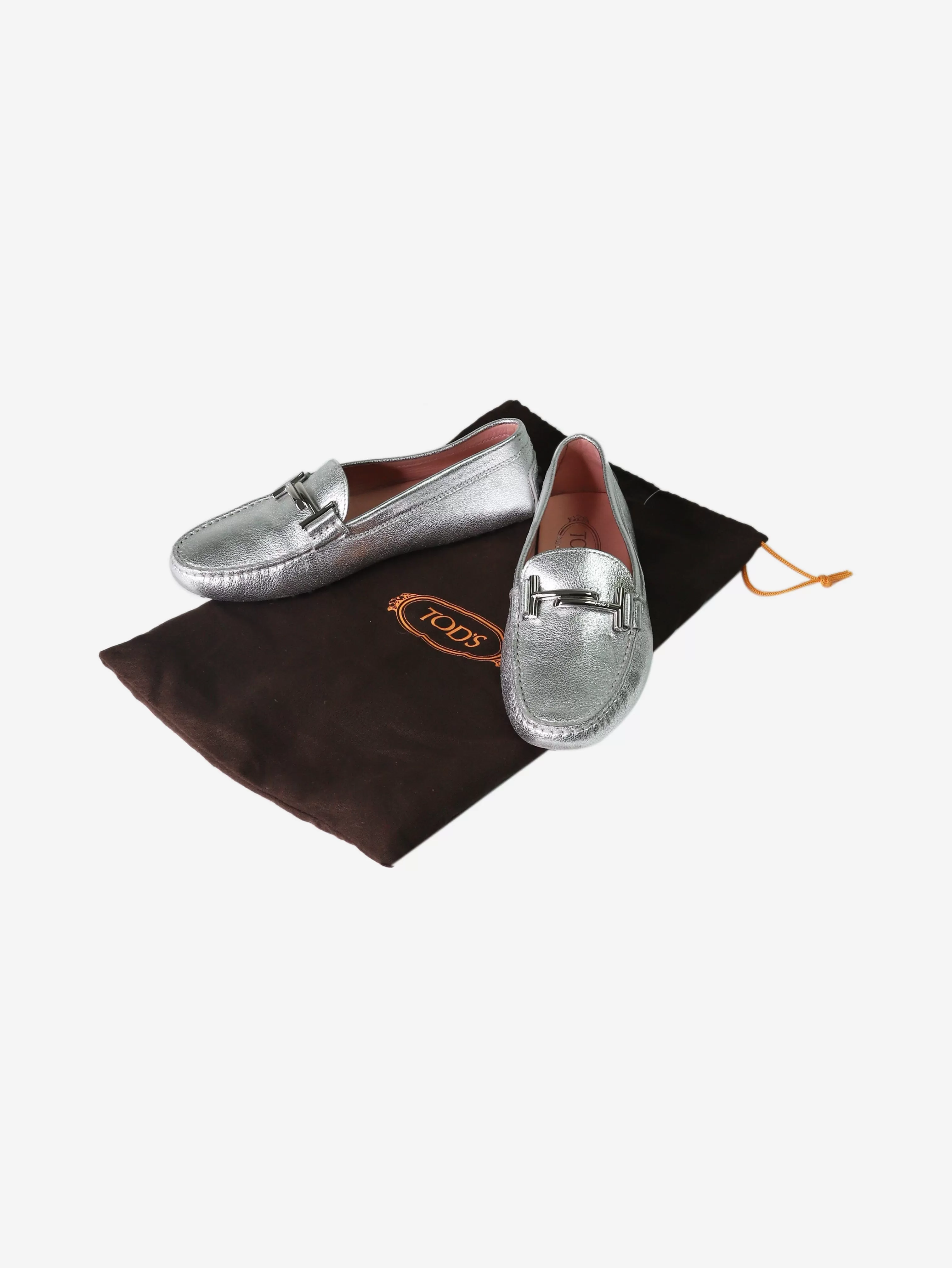 Silver flat loafers with branded hardware - size EU 37.5